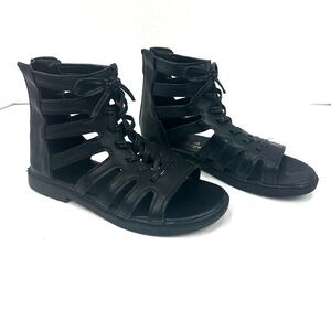 Distinixieye Girls Open Toe Faux Lace Up Ankle Sandals Sz 37/7